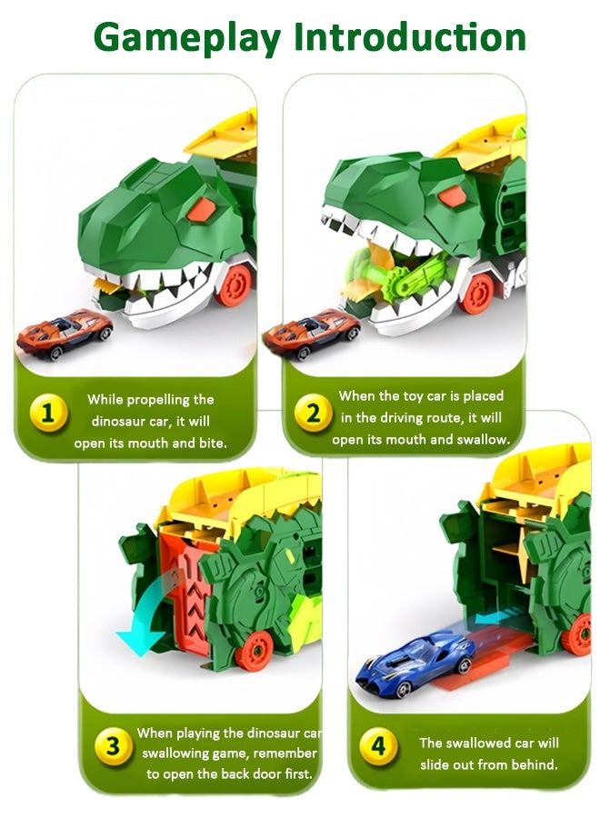 أيكين سيارة لعبة ديناصور تبتلع 4 سيارات لعبة، مسار انزلاقي للإخراج، سيارة تخزين من سبيكة معدنية، سيارة لعبة تعليمية للأطفال، لعبة ديناصور تعليمية، سيارة مسار ديناصور متحولة، سيارة ديناصور ثنائية الشكل تبتلع، ألعاب حفلات أطفال خضراء - Image 3